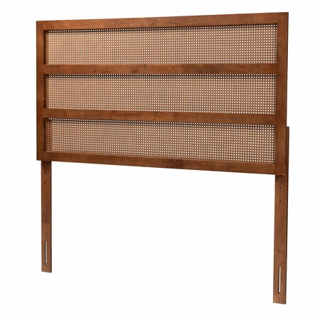 Baxton Studio Berne Mid-Century Modern Ash Walnut Finished Wood King Size Headboard with Rattan 238-12659-ZORO